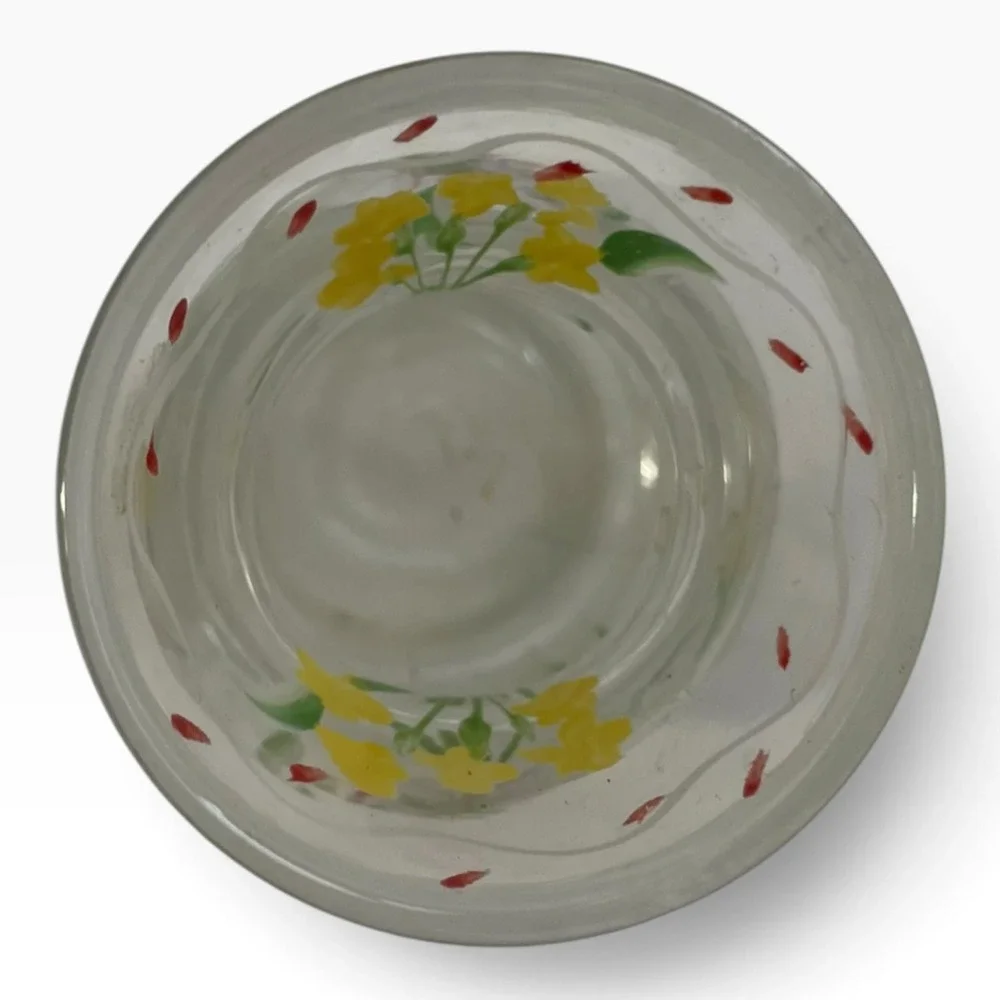 Small Hand-Painted Floral Glass Vase Clear Yellow Red Green Bud Flower Art Decor
